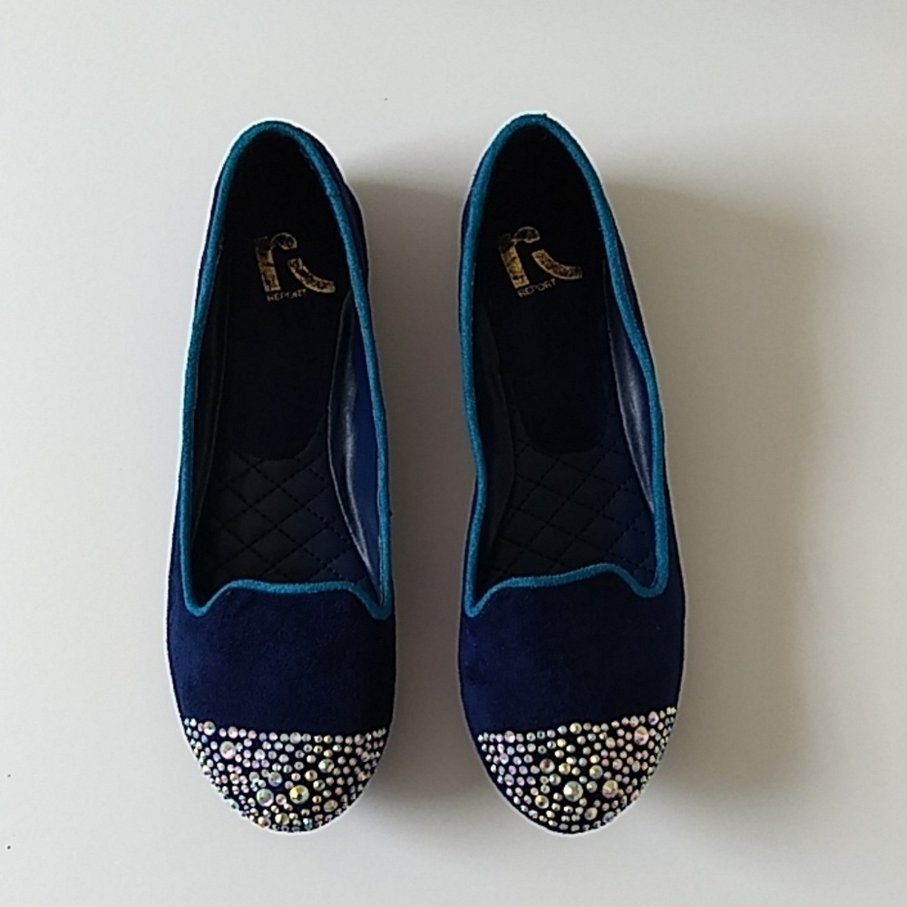 Report Womens Close Flat Bling Velvet Navy Shoes 7